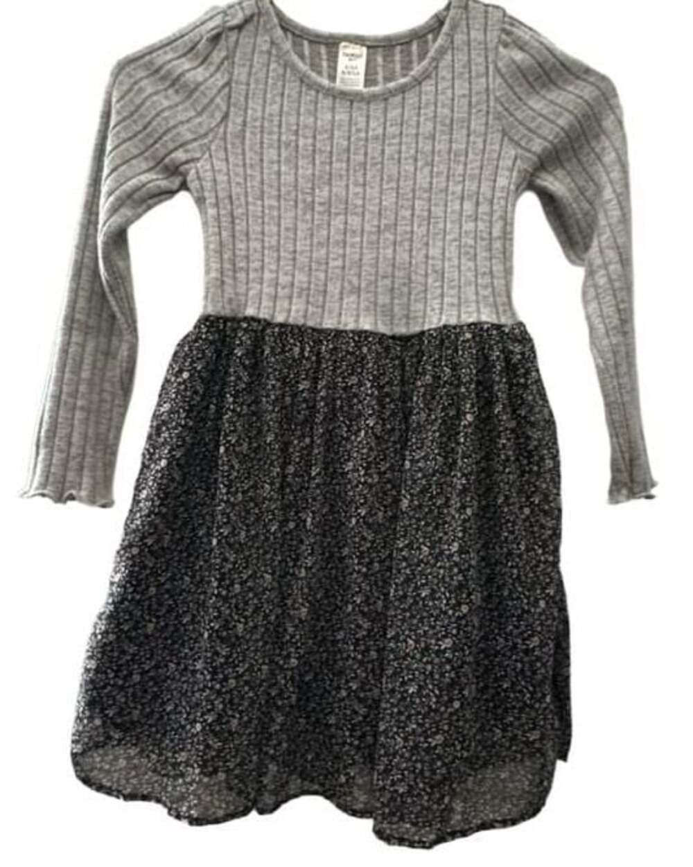 OshKosh B'gosh Ribbed Mixed Fabric Floral Dress Grey Size 6/6X